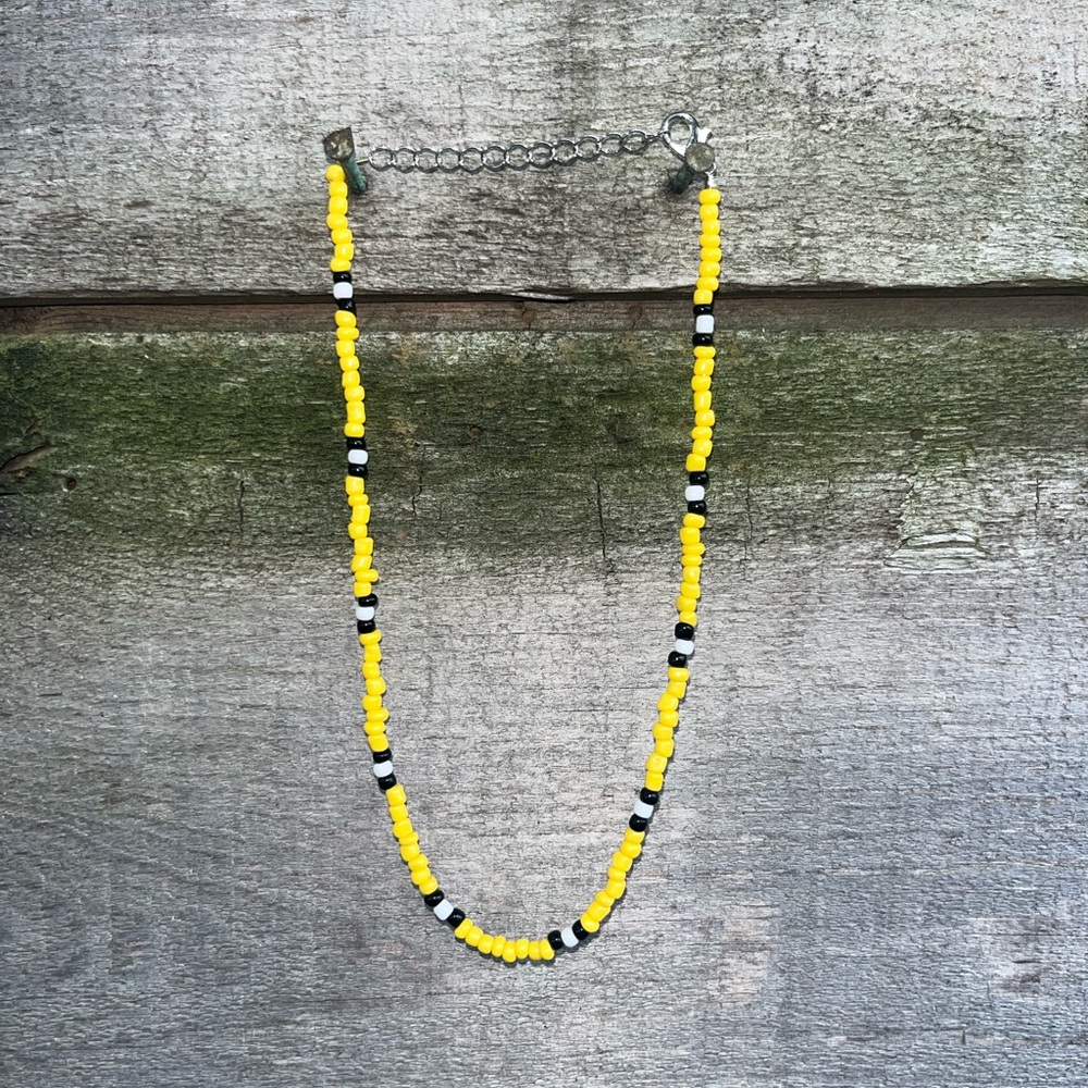 Handmade Yellow and Black Beaded Necklace